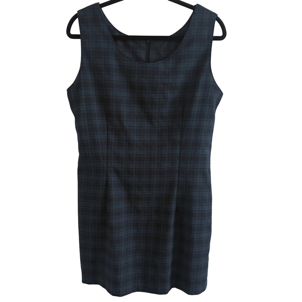 Dynamix Plaid Shift Dress Womens 13 Green Blue Vintage 90s Clueless Mini